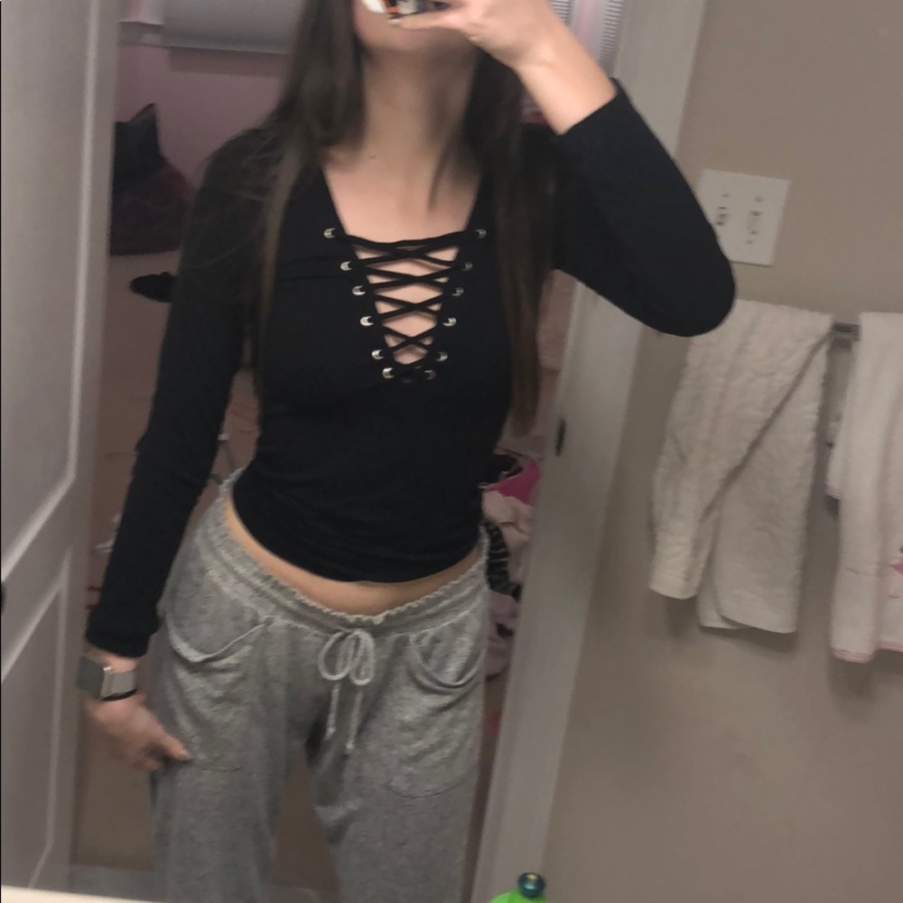 Lace up black long sleeve